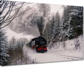 Vászonkép 100x70 Mozdony téli tájképben