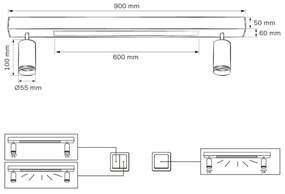 LED Mennyezeti lámpa PÁRIZS LED/24W/230V + 2xGU10/10W fekete