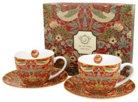 D.G.28164 Porceláncsésze+alj 300ml, 2 személyes dobozban,William Morris: Strawberry Thief Red