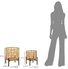 2 db-os rattan virágtartó állvány szett, magasság 47 cm - Mauro Ferretti
