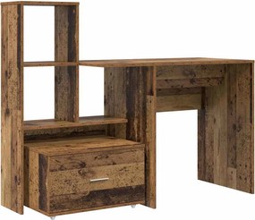 vidaXL Asztal fiókkal polcokkal Öreg fa 131,5 x 50 x 106,5 cm Faanyag