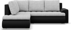 Tokio sarokkanapé, L alakú háttámlával, 2 ágyneműtartóval, fonott + műbőr, baloldali, szürke - fekete