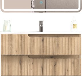 Piramida EURIDIKA fali fürdőszobabútor - műmárvány mosdóval -2 fiókos - PINO TÖLGY - 100 x 48 x 53 cm