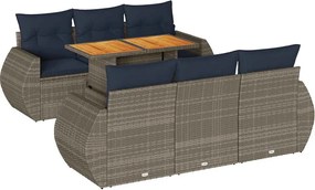 vidaXL 7 részes szürke polyrattan kerti ülőgarnitúra párnákkal