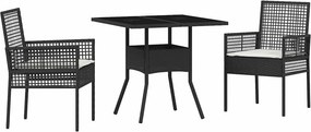 vidaXL Kert étkező szett 3 pcs Fekete polirattan