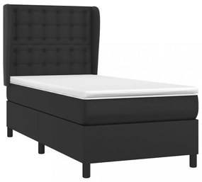 fekete műbőr rugós ágy matraccal 90 x 200 cm