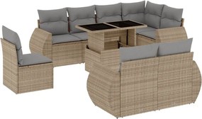 vidaXL 9 részes bézs polyrattan kerti ülőgarnitúra párnákkal