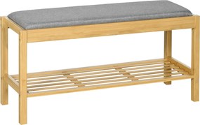 HOMCOM Bambusz Cipőpadosra, Kárpitozott ülőkével, 3 Páros Cipőhöz, Rácsos Polccal, Előszobába, 90x30x46 cm, Természetes | Aosom