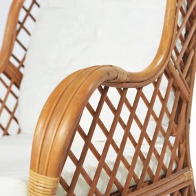 világosbarna természetes rattan és lenvászon kanapé párnával