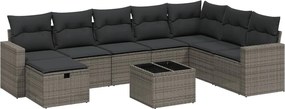 vidaXL 9 részes szürke polyrattan kerti ülőgarnitúra párnákkal