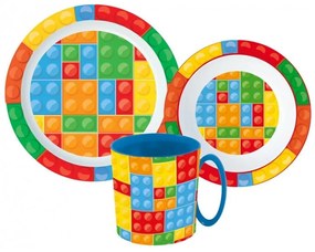 Bricks, Lego mintázatú étkészlet, micro műanyag szett bögrével 350 ml