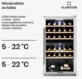 Klarstein Vinamour 29D, borhűtő, 2 zóna, 80 liter, 29 palack, 5 - 22 °C, érintésvezérlés