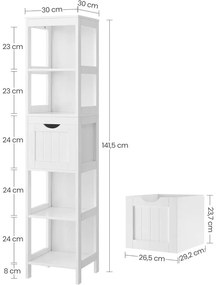Fürdőszobai magas szekrény 30 x 30 x 141,5 cm fehér