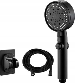 Zuhanyfej zuhanyfej fogantyúval és tömlővel fekete 5 üzemmód fürdőszoba szett