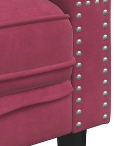 2 részes bordó bársony Chesterfield kanapészett hengerpárnákkal