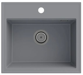 SINK Quality Mosogató minőségi Ferrum Új 5055, 1 kamrás gránit mosogató 560x500x210 mm + arany szifon, szürke, SKQ-FER.5055.G.XG