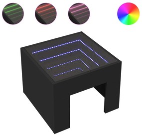 Fekete végtelen hatású LED-es dohányzóasztal 40 x 40 x 30 cm