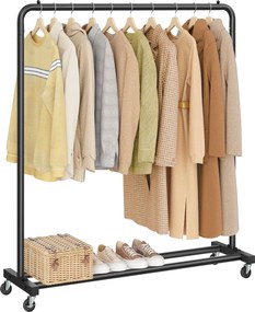 Ruhaszárító kocsi, gurulós ruhatartó, 2 zárható kerékkel, tintafekete