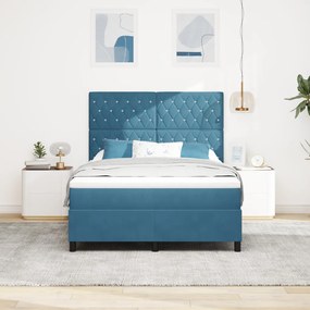 Box Spring Ágy Mattal Sötétkék 140x200 cm Bársony