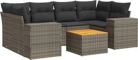 vidaXL 7 részes szürke polyrattan kerti ülőgarnitúra párnákkal
