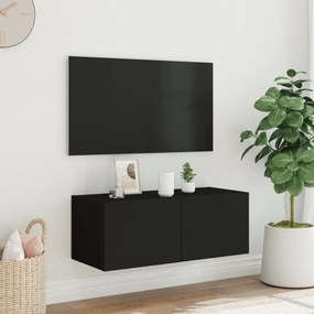 fekete fali TV-szekrény LED-világítással 80x35x31 cm