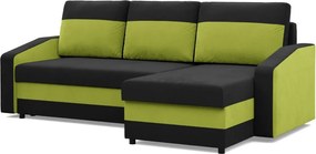 Hewlet sarokkanapé, 2 ágyneműtartóval, szövet anyag, univerzális oldal, bonell töltet, fekete - zöld