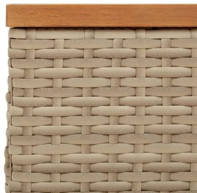 bézs polyrattan és akácfa kerti asztal 70 x 70 x 25 cm
