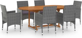 vidaXL 7 részes szürke polyrattan kerti étkezőgarnitúra