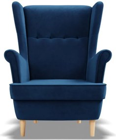 Uszak fotel, bársony, kék