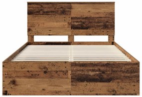 vidaXL Ágykeret fejtámlával fiókkal Öreg fa 150 x 200 cm Tömör fenyőfa