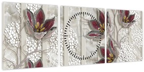 Kép - Dekoratív virágok (órával) (90x30 cm)
