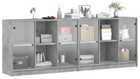 betonszürke szerelt fa könyvespolc ajtókkal 204x37x75 cm