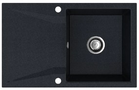 Mosogató Minőségi Obszidián, konyhai gránit mosogató 790x500x210 mm + króm szifon, fekete foltos-Brocade, SKQ-OBS.B.1KDO.X