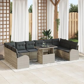 11 részes Kerti Kanapé Szett Párnákkal, Világosszürke, Polyrattan