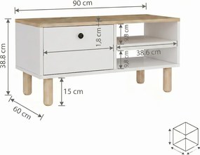 Aris dohányzóasztal, zafír tölgy-fehér, 90 cm