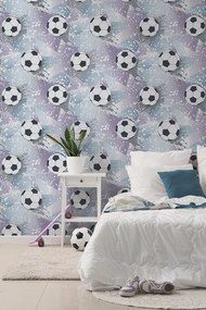 Holden Decor Adventure Awaits Football Frenzy ezüst-lila focis papír tapéta – 14091
