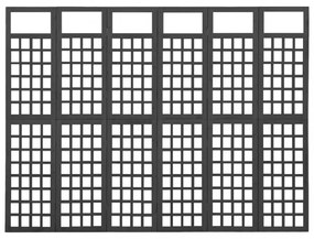 6 paneles fekete fenyőfa térelválasztó/lugasrács 242,5 x 180 cm