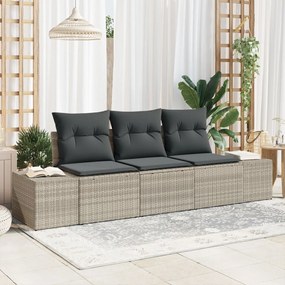 3 Részes Kert Kanapé Szett Párnákkal Világosszürke Poli Rattan