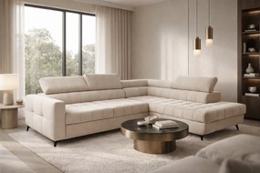 Nardo L kinyitható sarokkanapé, jobb oldali - bézs Pretty 03 plüss