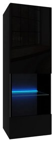 IZUMI 2 magasfényű fekete polcos, vitrines függesztett fali szekrény, 105 BL