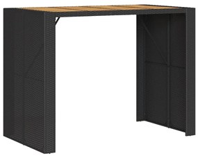 fekete polyrattan kerti bárasztal akácfa lappal 145x80x110 cm