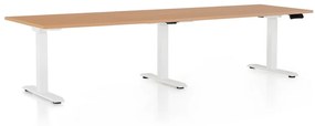 Állítható magasságú íróasztal OfficeTech Long, 260 x 80 cm, fehér alap, bükk
