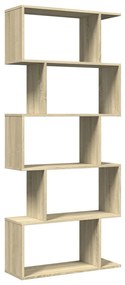 5 szintes sonoma tölgy fa elválasztó könyvespolc 70x24x161 cm