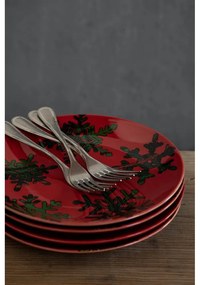Snowflake 4 db-os piros-fekete agyagkerámia desszertes tányér szett, ø 21,6 cm - Casafina