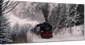 Vászonkép 120x60 Mozdony téli tájképben