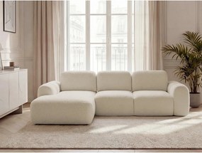 Bézs buklé kinyitható-tárolóhelyes sarokkanapé (bal oldali-heverő résszel) Montaigne – Bobochic Paris