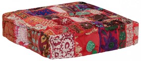 kézzel készült piros pamut patchwork kocka puff 50x50x12 cm