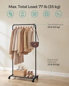 SONGMICS Görgethető Acél Ruhatartó Állvány, PATAYE, 74 cm, Fekete
