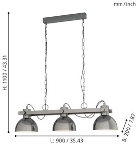 Eglo 43168 - Csillár láncon LUBENHAM 3xE27/28W/230V