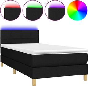 vidaXL fekete szövet rugós és LED-es ágy matraccal 90x190 cm
